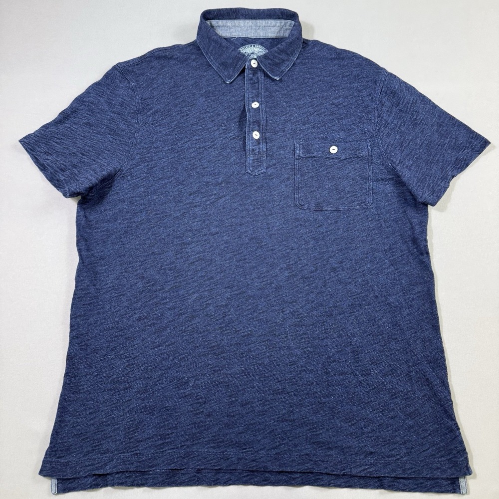 Wallace & Barnes Indigo Polo Shirt‎ Mens XL Blue Slub Cotton Blue Preppy J Crew